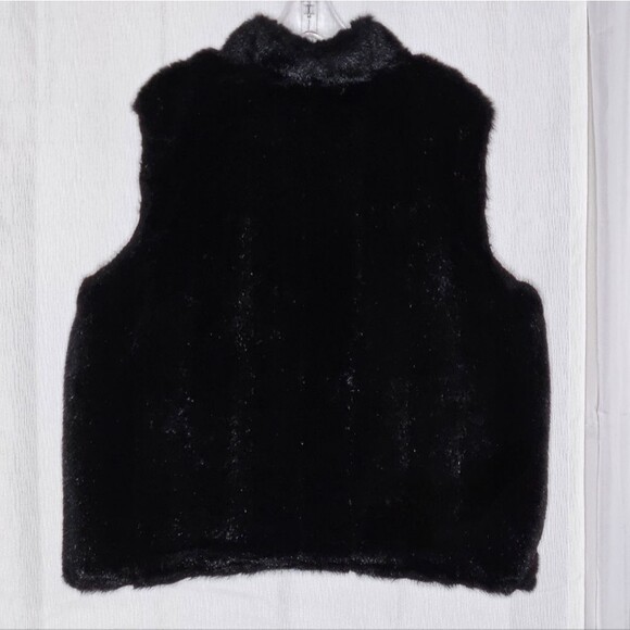 Prague Black Faux Fur Reversible Silk Blend Zip Front Side Pockets Dressy Vest - Picture 3 of 10